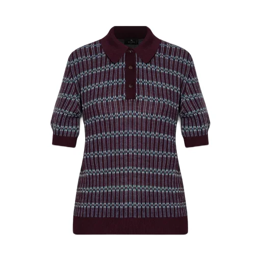 Short Sleeved Striped Knitted Polo Shirt