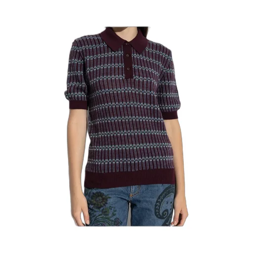 Short Sleeved Striped Knitted Polo Shirt