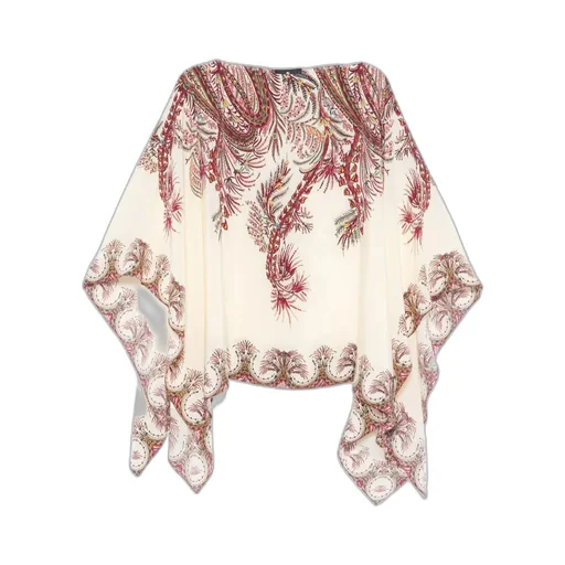 Silk Poncho Top With Placed Print