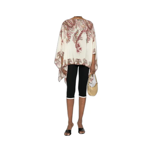 Silk Poncho Top With Placed Print