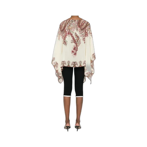 Silk Poncho Top With Placed Print