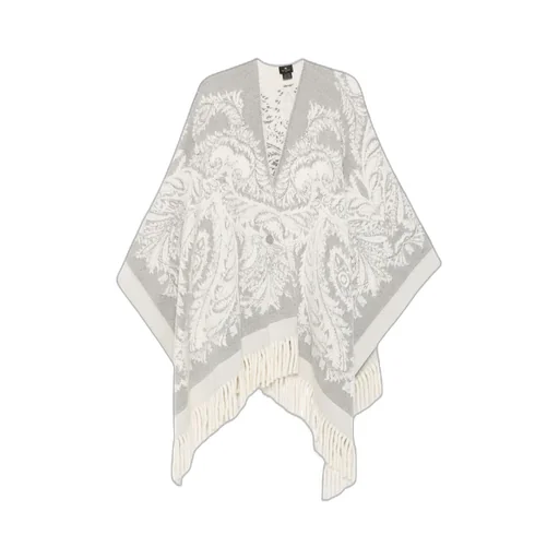 Paisley-Pattern Fringed Poncho