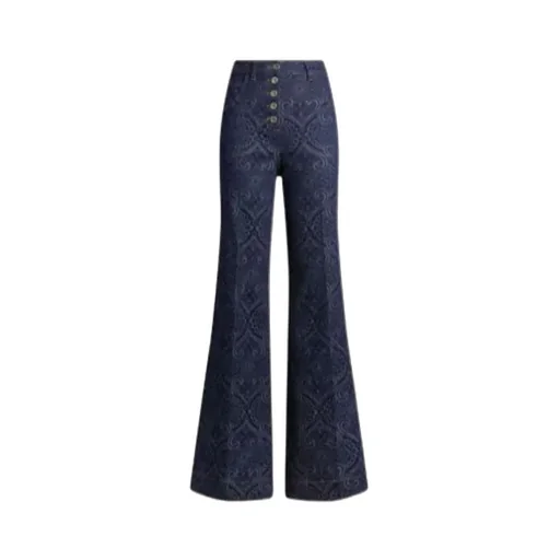 Flared Jacquard Denim Jeans With Pegaso Buttons