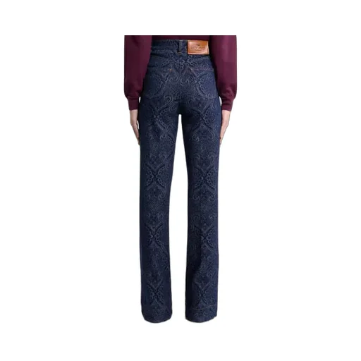 Flared Jacquard Denim Jeans With Pegaso Buttons