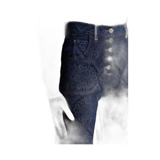 Flared Jacquard Denim Jeans With Pegaso Buttons