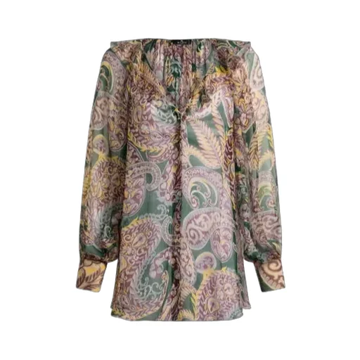 Paisley Printed Ruffled V-Neck Shirt