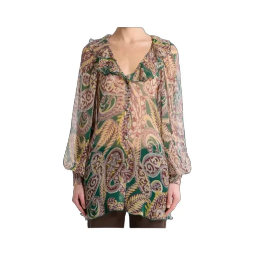 Paisley Printed Ruffled V-Neck Shirt