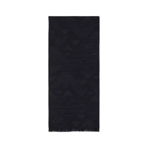 Logo Embroidered Frayed Edge Knitted Scarf