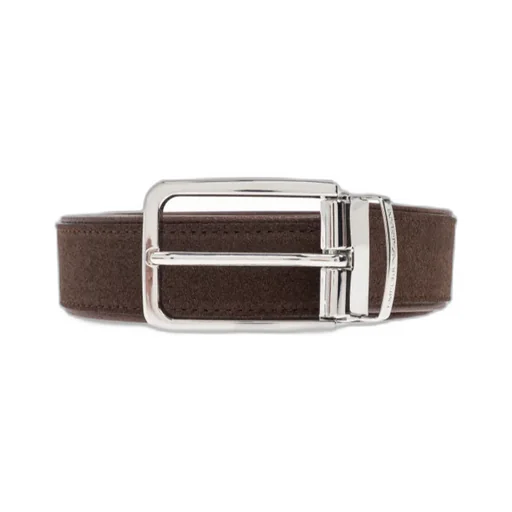 Rectangle-Buckle Suede-Leather Belt