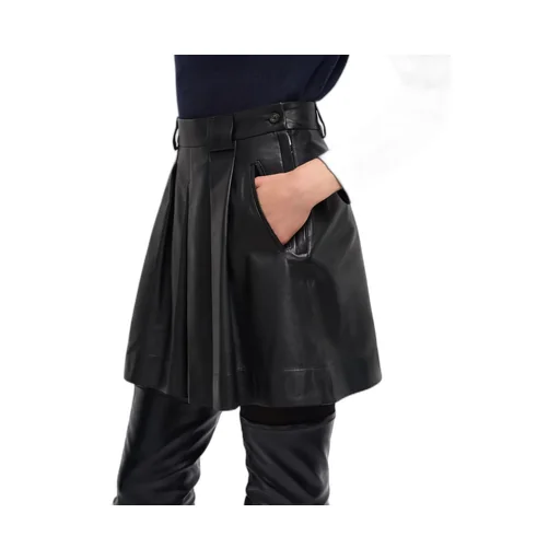 Pleated Leather Mini Skirt