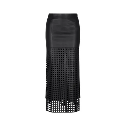 Leather Grid-Pattern Skirt