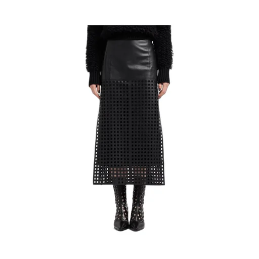 Leather Grid-Pattern Skirt