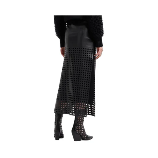 Leather Grid-Pattern Skirt