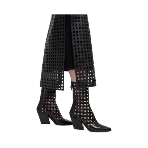 Leather Grid-Pattern Skirt