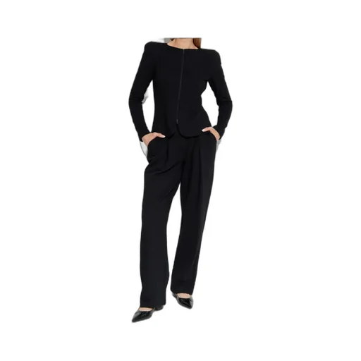 Chevron-Motif Pleated Straight Trousers