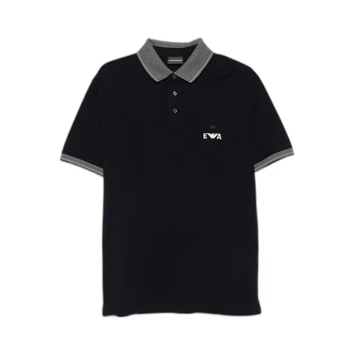 Eagle-Logo Striped-Collar Polo Shirt
