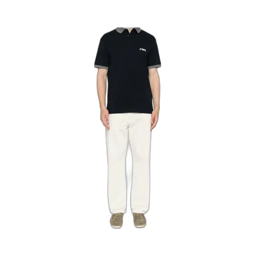 Eagle-Logo Striped-Collar Polo Shirt