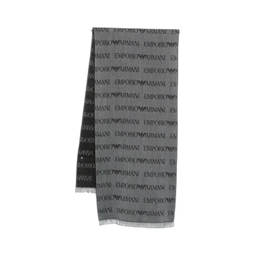 Logo Patterned Fringed Scarf