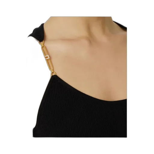 Chain-Strap Ribbed Tank Top