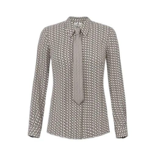 Geometric-Print Tie-Neck Blouse