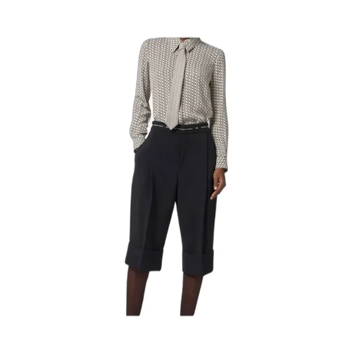 Geometric-Print Tie-Neck Blouse