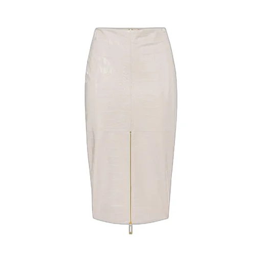 Crocodile-Print Texture Zip-Front Skirt