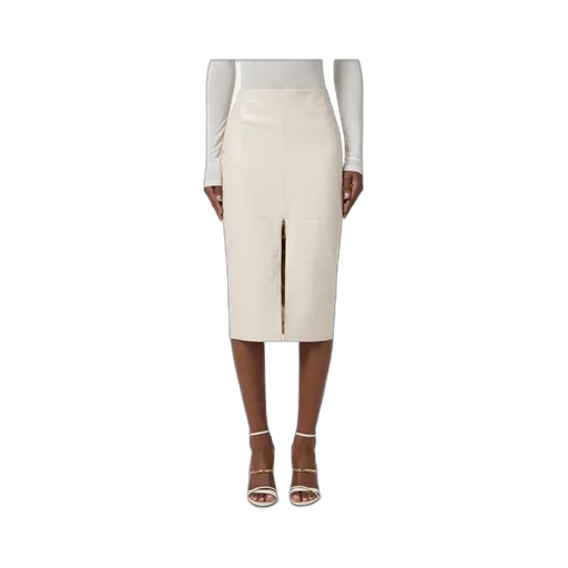 Crocodile-Print Texture Zip-Front Skirt