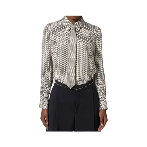 Geometric-Print Tie-Neck Blouse