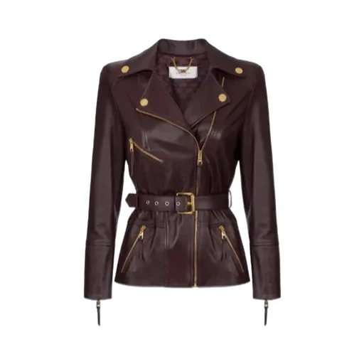 Belted Leather Biker Jacket