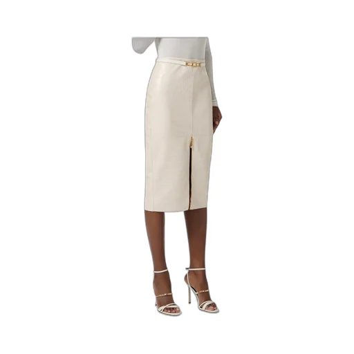 Crocodile-Print Texture Zip-Front Skirt