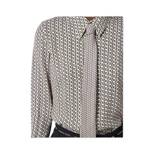 Geometric-Print Tie-Neck Blouse