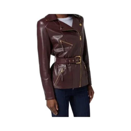 Belted Leather Biker Jacket