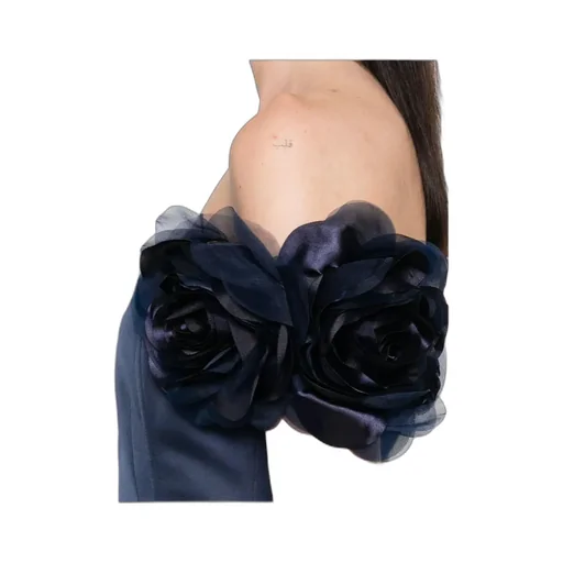 Duchesse Satin Applied Flowers Dress