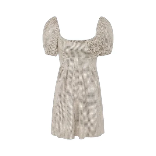 Embroidered Roses Polka Dot Printed Dress