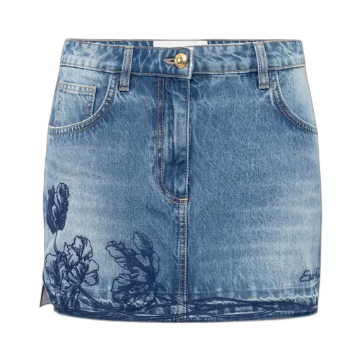 Embroidered-Flowers Denim Mini Skirt
