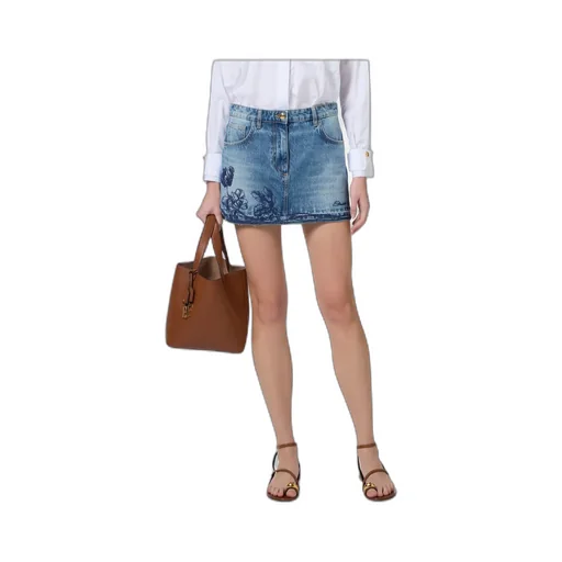 Embroidered-Flowers Denim Mini Skirt
