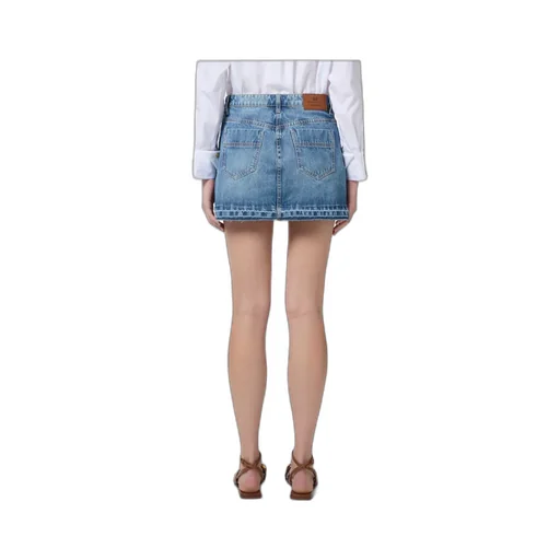 Embroidered-Flowers Denim Mini Skirt