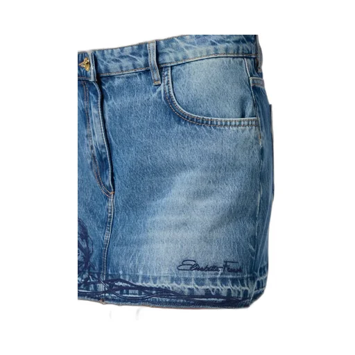 Embroidered-Flowers Denim Mini Skirt