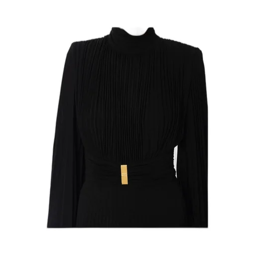 Pleated High-Neck Mini Dress