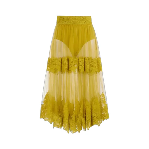 High Waist Lace-Detailed Tulle Skirt
