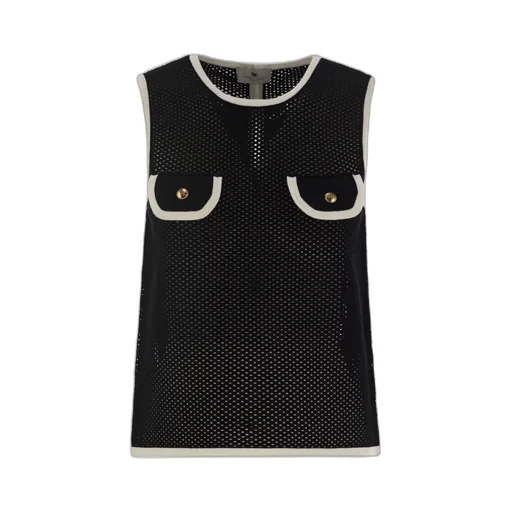 Open-Knitted Crewneck Tank Top