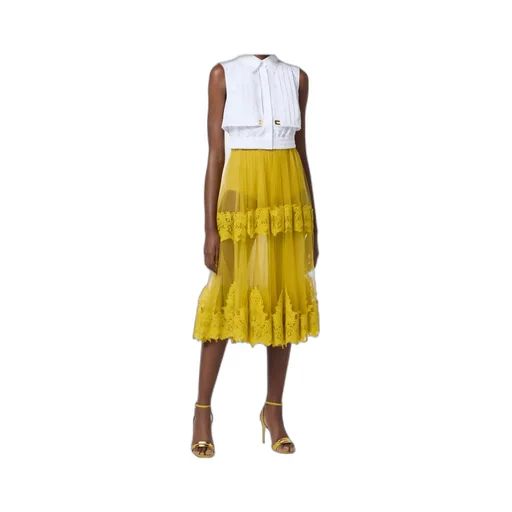 High Waist Lace-Detailed Tulle Skirt