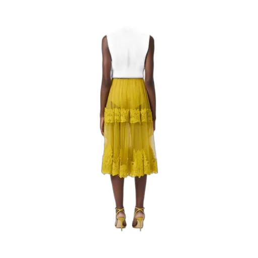 High Waist Lace-Detailed Tulle Skirt