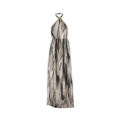 Abstract Printed Halterneck Maxi Dress