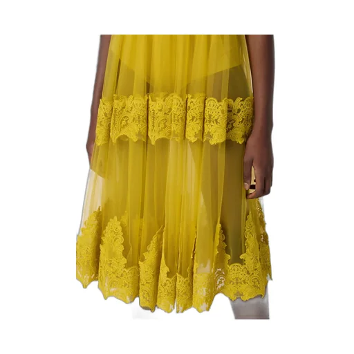 High Waist Lace-Detailed Tulle Skirt