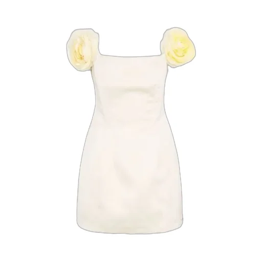 Applied Flowers Duchesse Satin Dress