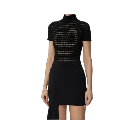 Short-Sleeved High-Neck Knitted Jumpsuit