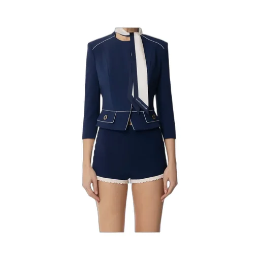 Two-Tone Foulard Scarf Detailed CrÊPe Jacket