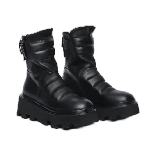 Leather Buckles Ankle Boots