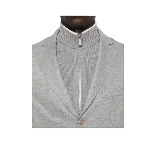 Ribbed-Sleeves Buttoned Jacket